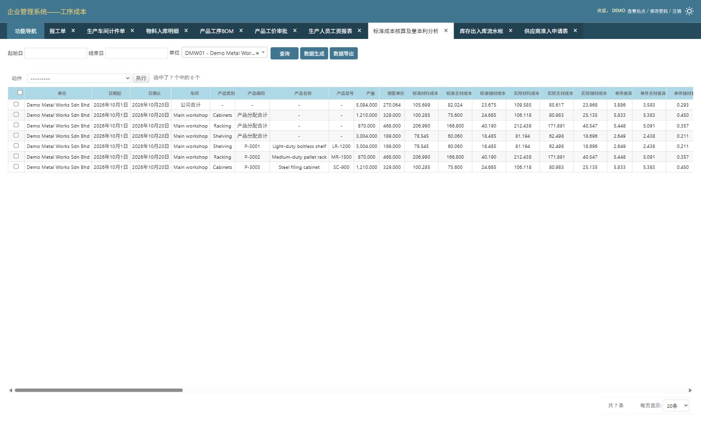 Manufacturing MES and Production Costing System